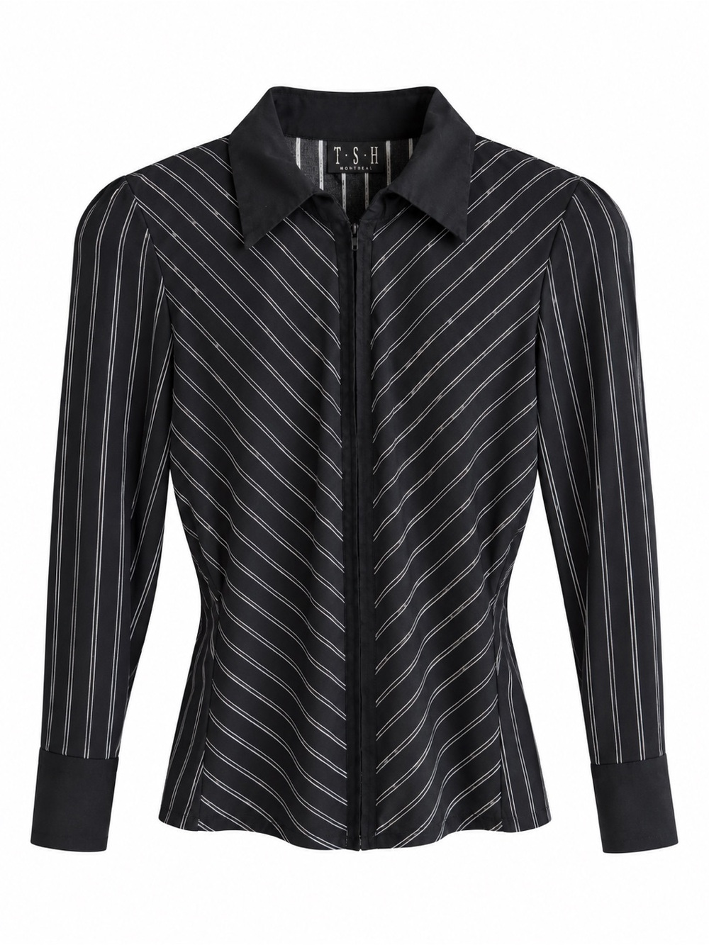 Vintage Y2K T.S.H Montreal Sheer Stripe Zip-Up Blouse Size S